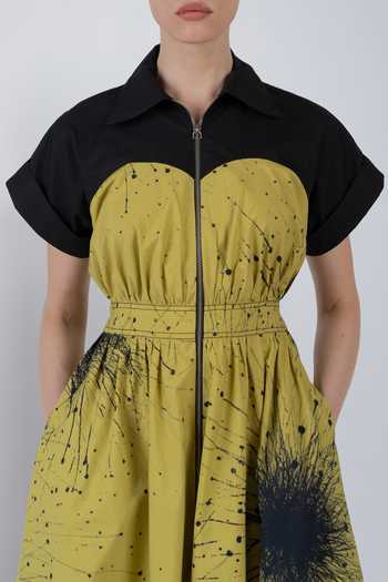 LEH STUDIOS_Black Cotton Sweetheart Neck Cup Zipper Printed Dress _Online_at_Aza_Fashions