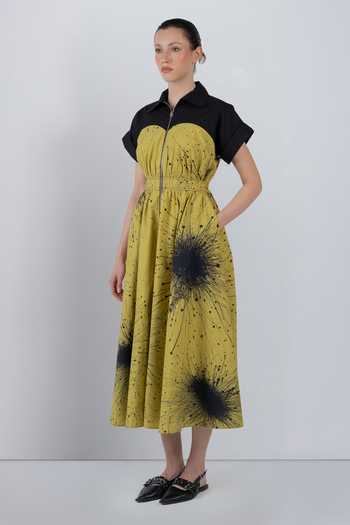 Shop_LEH STUDIOS_Black Cotton Sweetheart Neck Cup Zipper Printed Dress _Online_at_Aza_Fashions