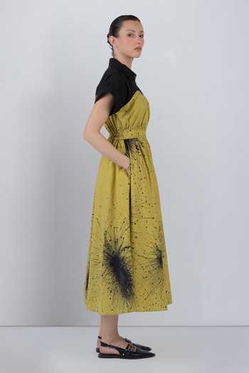 LEH STUDIOS_Black Cotton Sweetheart Neck Cup Zipper Printed Dress _at_Aza_Fashions