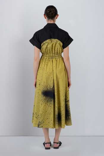Shop_LEH STUDIOS_Black Cotton Sweetheart Neck Cup Zipper Printed Dress _at_Aza_Fashions