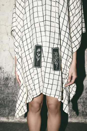 Buy_Atbw_White Silk Satin V-neck Grid Notebook Print Kaftan Dress _Online_at_Aza_Fashions