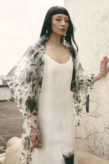 Atbw_White Silk Satin Scoop Neck Floral Pattern Slip Dress _Online_at_Aza_Fashions