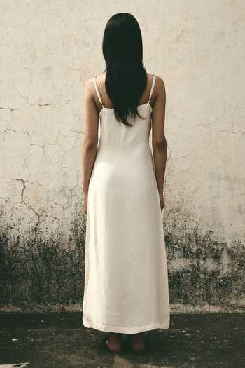 Shop_Atbw_White Silk Satin Scoop Neck Floral Pattern Slip Dress _at_Aza_Fashions