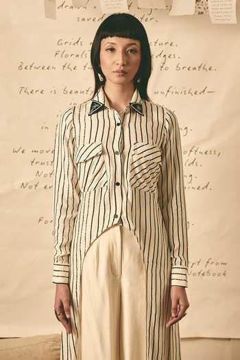 Buy_Atbw_White Silk Satin Button-down Neck Stripe Print Long Asymmetric Shirt _Online_at_Aza_Fashions