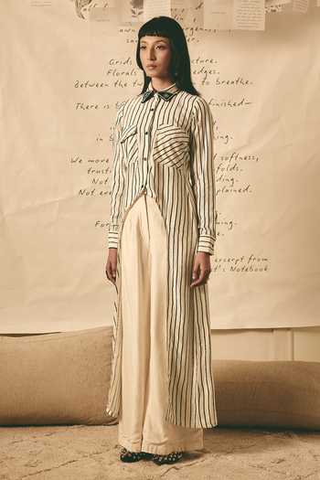 Shop_Atbw_White Silk Satin Button-down Neck Stripe Print Long Asymmetric Shirt _Online_at_Aza_Fashions