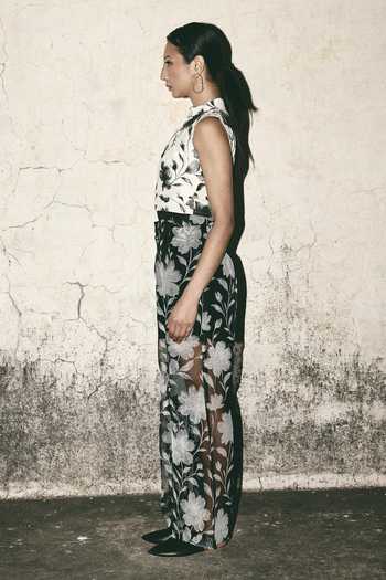 Buy_Atbw_Black Silk Organza Floral Semi Sheer Pant _Online_at_Aza_Fashions