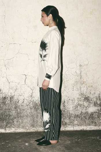 Buy_Atbw_White Silk Satin High Neck Bloom Hand Drawn Floral Top 