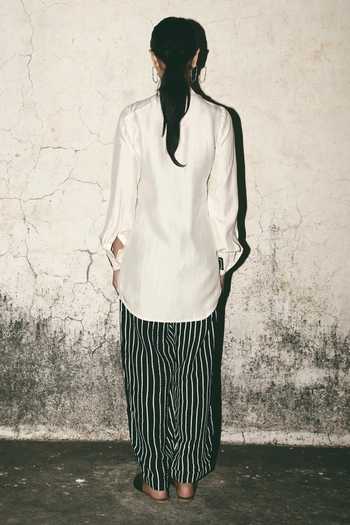 Shop_Atbw_Black Silk Satin Bloom Barrel Striped Pant _at_Aza_Fashions
