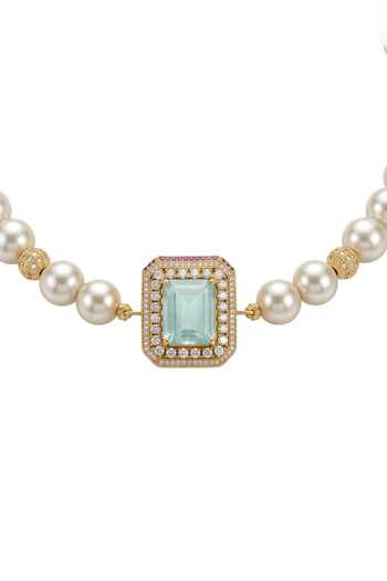 Shop_Joules by Radhika_Green Kavya Pearl Choker Necklace _at_Aza_Fashions