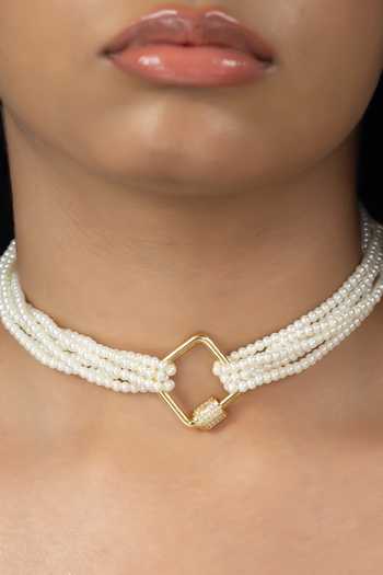 Joules by Radhika_White Nivika Pearl Choker Necklace _Online_at_Aza_Fashions