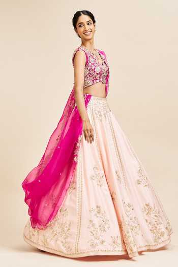 Buy_Issa Studio By Chetana & Swathi_Pink Silk Sweetheart Neck Anjala Zardozi Embroidered Lehenga Set _Online_at_Aza_Fashions