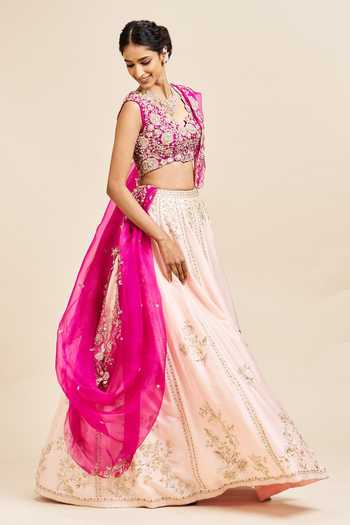 Shop_Issa Studio By Chetana & Swathi_Pink Silk Sweetheart Neck Anjala Zardozi Embroidered Lehenga Set _Online_at_Aza_Fashions
