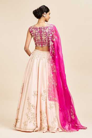 Shop_Issa Studio By Chetana & Swathi_Pink Silk Sweetheart Neck Anjala Zardozi Embroidered Lehenga Set _at_Aza_Fashions