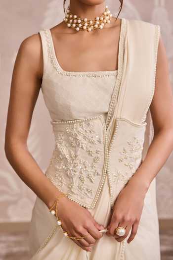 Ridhi Mehra_Ivory Embroidered Jacquard Corset Belt _Online_at_Aza_Fashions