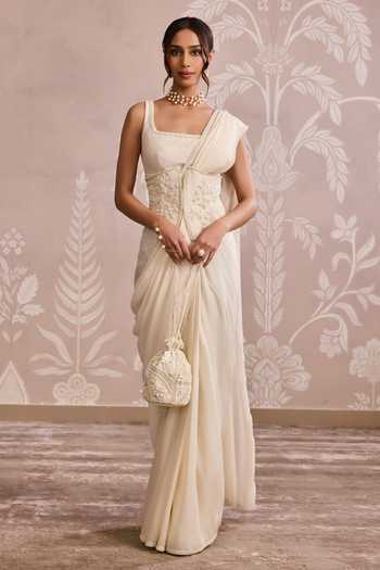 Buy_Ridhi Mehra_Ivory Embroidered Jacquard Corset Belt _at_Aza_Fashions