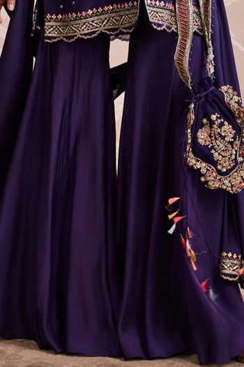 Ridhi Mehra_Purple Organza, Silk Round Neck, Yes Embroidered Kurta Gharara Set _Online_at_Aza_Fashions