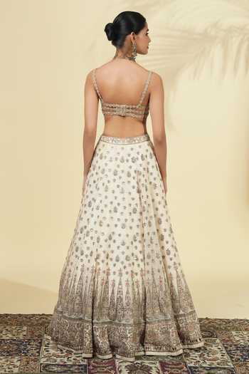 Buy_Arpita Mehta_Off White Silk, Net Sweetheart Neck Hand Embroidered Cape Lehenga Set _Online_at_Aza_Fashions