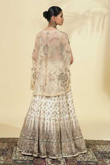 Shop_Arpita Mehta_Off White Silk, Net Sweetheart Neck Hand Embroidered Cape Lehenga Set _at_Aza_Fashions