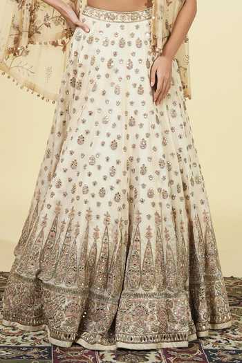 Shop_Arpita Mehta_Off White Silk, Net Sweetheart Neck Hand Embroidered Cape Lehenga Set _Online_at_Aza_Fashions