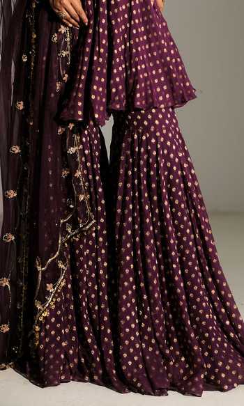 Mahima Mahajan_Purple Georgette V-neck Nandini Embroidered Kali Kurta Sharara Set _Online_at_Aza_Fashions