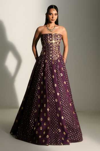 Mahima Mahajan_Purple Chanderi Zari, Stones Bandeau Neck Erin Embroidered Corset Lehenga Set _Online_at_Aza_Fashions
