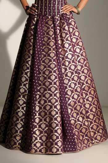 Buy_Mahima Mahajan_Purple Chanderi Embroidery Sweetheart Neck Diya Corset Lehenga Set _Online