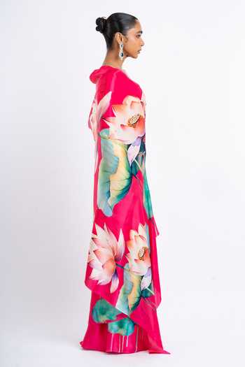 Studio 113_Pink Silk, Satin Anita Hand Painted Saree With Running Blouse _Online_at_Aza_Fashions