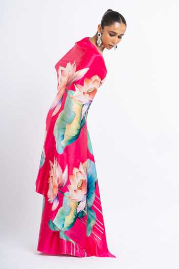 Buy_Studio 113_Pink Silk, Satin Anita Hand Painted Saree With Running Blouse _Online_at_Aza_Fashions