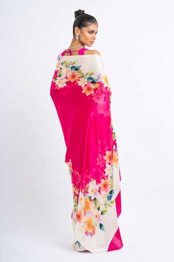 Shop_Studio 113_Pink Silk, Satin Zeenat Print Saree With Running Blouse _at_Aza_Fashions