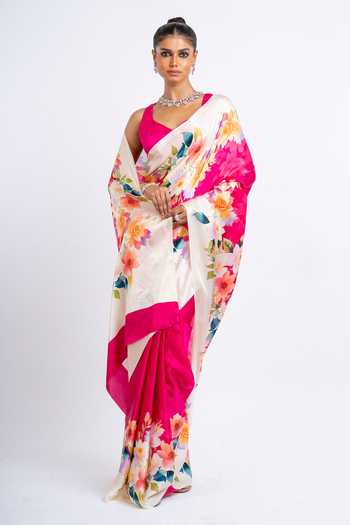 Buy_Studio 113_Pink Silk, Satin Zeenat Print Saree With Running Blouse _Online_at_Aza_Fashions