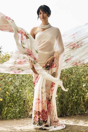 Buy_Studio 113_White Chiffon Sarah Saree With Running Blouse _Online_at_Aza_Fashions