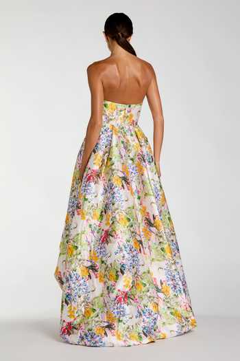 Shop_Mac Duggal_Multi Color Polyester Embroidery Bandeau Neck Floral Print High-low Bubble Gown _at_Aza_Fashions