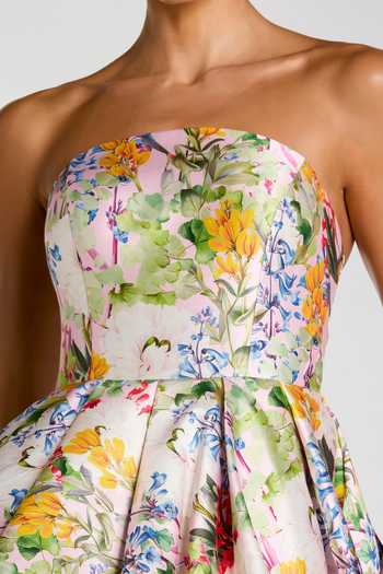 Mac Duggal_Multi Color Polyester Embroidery Bandeau Neck Floral Print High-low Bubble Gown _Online_at_Aza_Fashions
