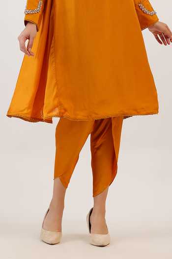 Buy_Vidushi Gupta_Mustard Silk, Cotton, Modal, Blooming Floral Work Kurta And Dhoti Pant Set 