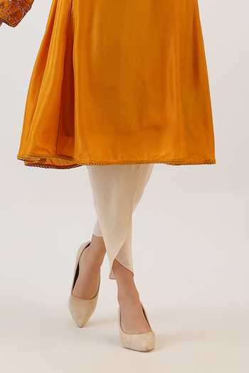 Vidushi Gupta_Mustard Silk, Cotton, Modal Tassels Botanical Embroidered Kurta And Dhoti Pant Set _Online_at_Aza_Fashions
