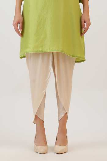 Vidushi Gupta_Green Silk, Modal, Shantoon Botanical Pearl Embroidered Kurta And Dhoti Pant Set _Online_at_Aza_Fashions