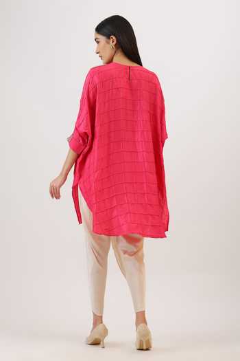 Vidushi Gupta_Fuchsia Silk, Cotton, Modal, Shantoon Pintuck Embroidered Kurta And Dhoti Pant Set _Online_at_Aza_Fashions