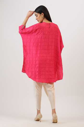 Shop_Vidushi Gupta_Fuchsia Silk, Cotton, Modal, Shantoon Pintuck Embroidered Kurta And Dhoti Pant Set _at_Aza_Fashions