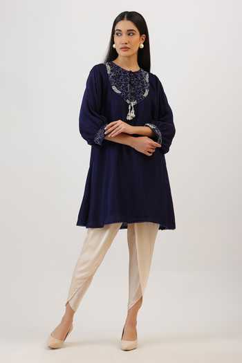 Shop_Vidushi Gupta_Purple Silk, Cotton, Modal, Shantoon Round Threadwork Kurta And Dhoti Pant Set _Online_at_Aza_Fashions