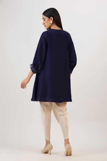 Shop_Vidushi Gupta_Purple Silk, Cotton, Modal, Shantoon Round Threadwork Kurta And Dhoti Pant Set _at_Aza_Fashions