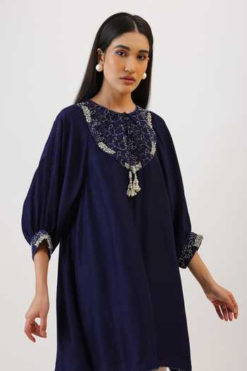 Buy_Vidushi Gupta_Purple Silk, Cotton, Modal, Shantoon Round Threadwork Kurta And Dhoti Pant Set 