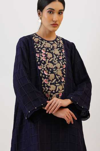 Buy_Vidushi Gupta_Purple Silk, Modal Round Neck Zardosi Embroidered Yoke Kurta And Pant Set 