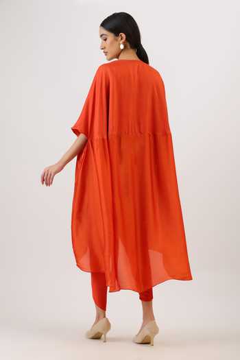 Shop_Vidushi Gupta_Orange Silk, Modal, Shantoon Blooming Floral Embroidered Cape And Dhoti Pant Set _at_Aza_Fashions