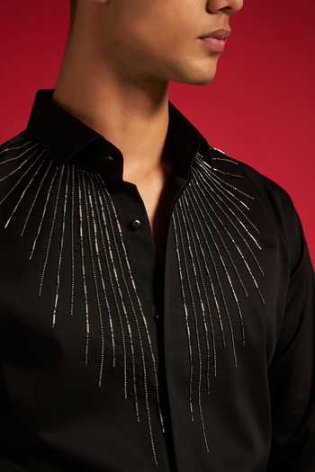 Philocaly_Black Cotton Sablerays Shirt _Online_at_Aza_Fashions
