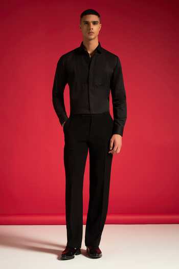 Philocaly_Black Cotton Nova Smocked Yoke Shirt _Online_at_Aza_Fashions