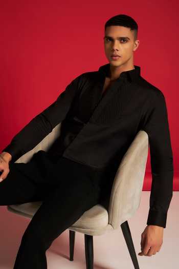 Shop_Philocaly_Black Cotton Nova Smocked Yoke Shirt _Online_at_Aza_Fashions