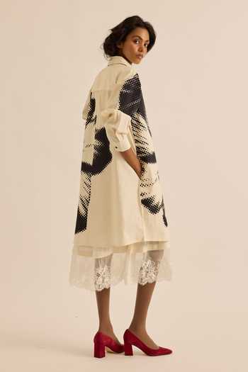 Shop_Kharakapas_Black Poplin Collared Neck Baccara Floral Print Shirt Dress _at_Aza_Fashions