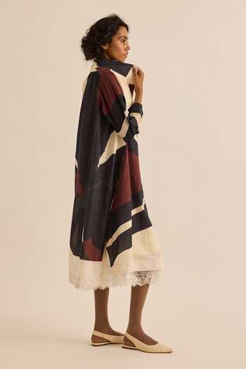 Buy_Kharakapas_Multi Color Muslin (mulmul) Button-down Earthbound Abstract Pattern Shirt Dress _Online_at_Aza_Fashions