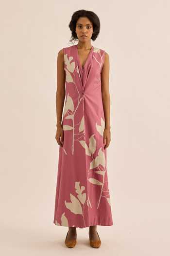 Kharakapas_Pink Dalia Floral Print Layered Jumpsuit _Online_at_Aza_Fashions