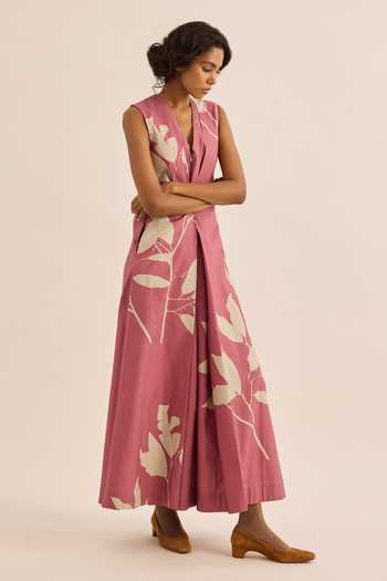 Shop_Kharakapas_Pink Dalia Floral Print Layered Jumpsuit _Online_at_Aza_Fashions